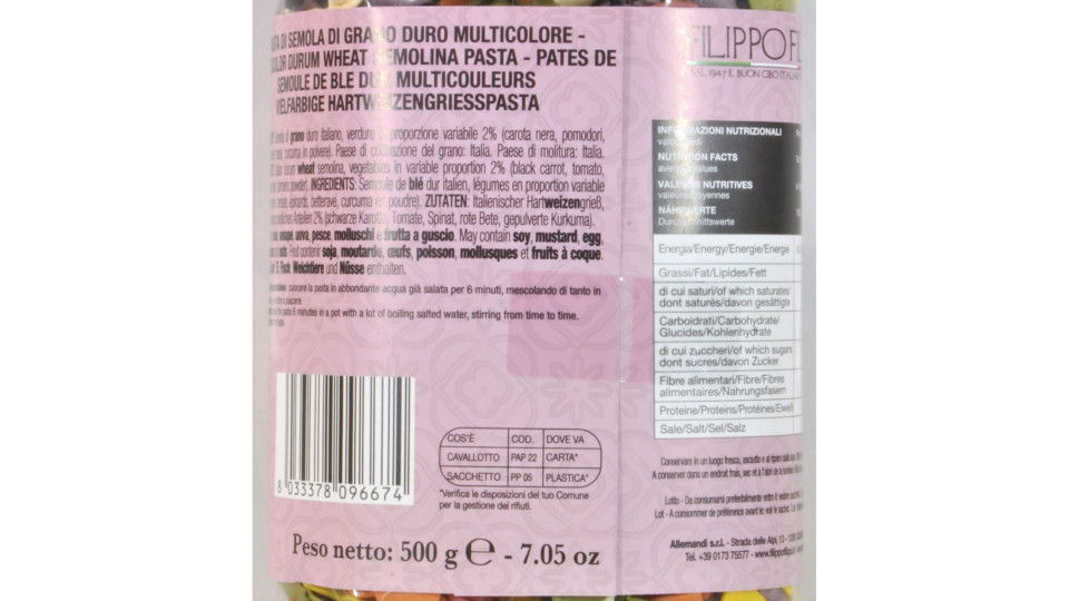 Filippi pasta di semola birbole tricolore gr.500
