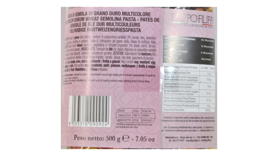 Filippi pasta semola farfalle tricolore gr.500