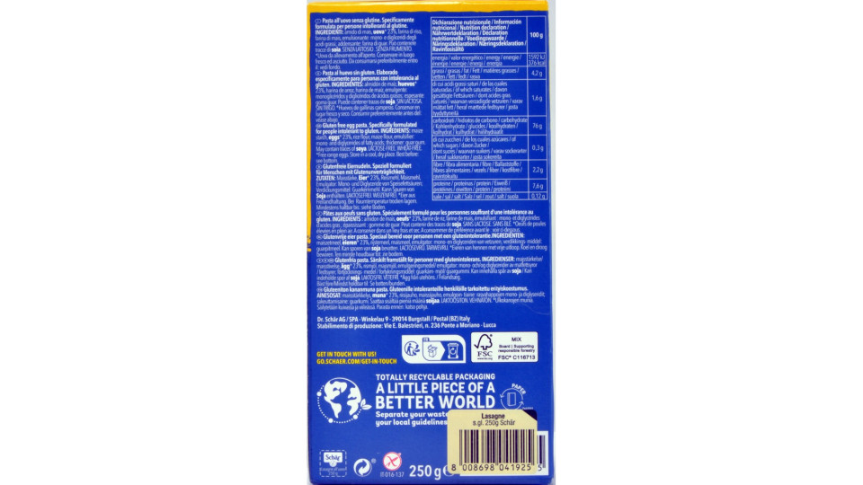 Schar lasagne all'uovo senza glutine gr.250