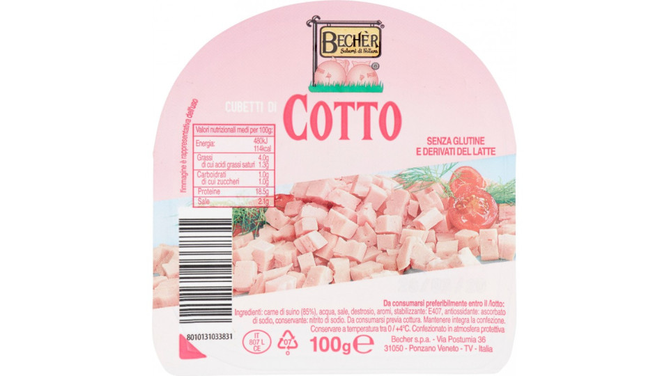 Becher cubetti di prosciutto cotto senza polifosfati gr.100