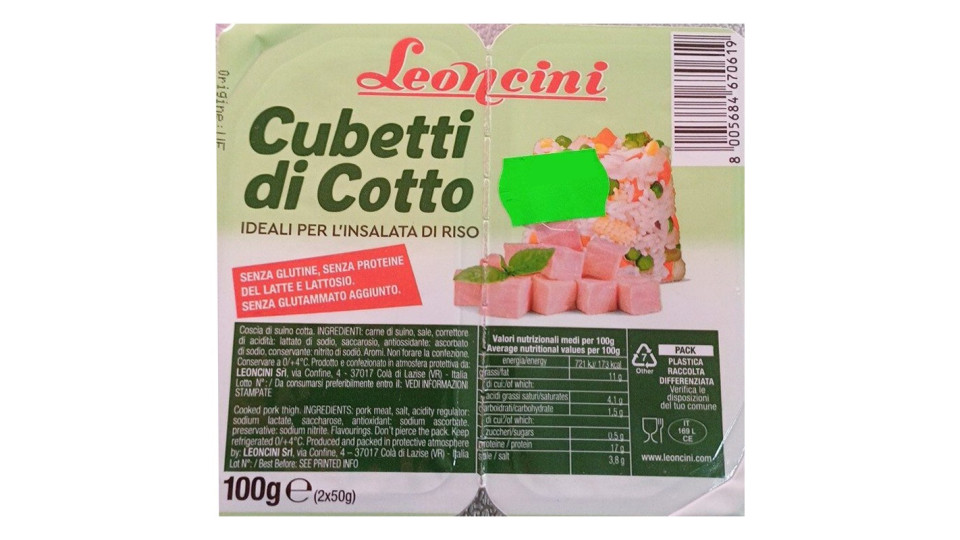 Leoncini prosciutto cotto a cubetti gr 50x2