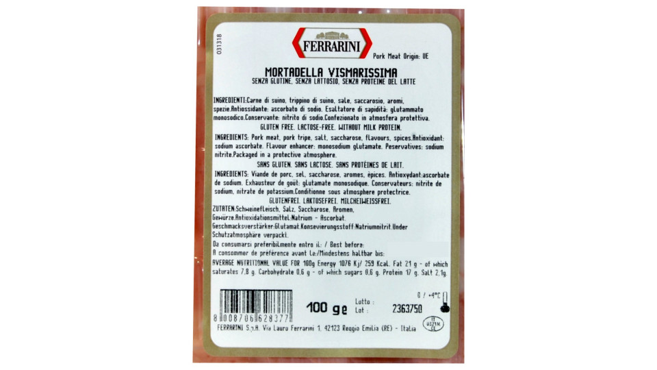 Ferrarini - Mortadella Vismarissima in vaschetta - gr.100