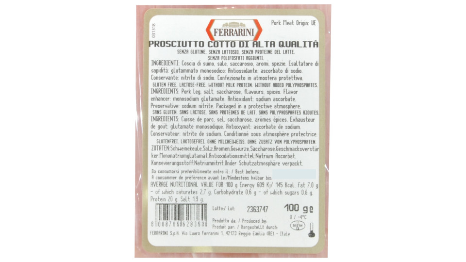 Ferrarini - Prosciutto cotto Alta Qualità affettato in...