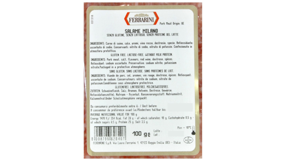 Ferrarini - Salame Milano Affetato in vaschetta - gr.100