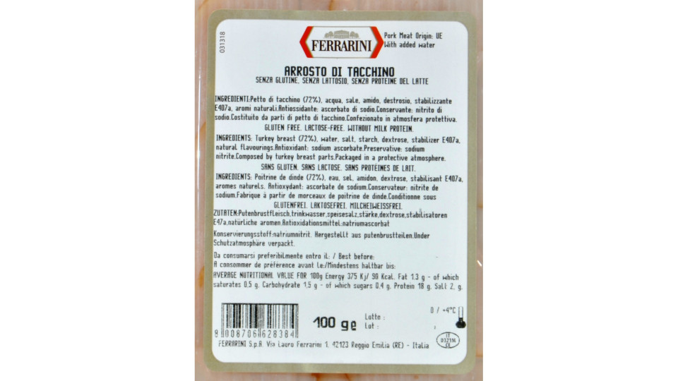 Ferrarini - Arrosto di tacchino affettato in vaschetta - gr.100