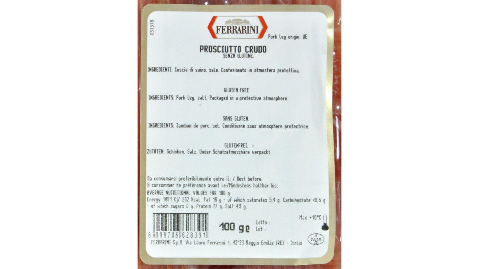 Ferrarini - Prosciutto crudo affettato in vaschetta - gr.100
