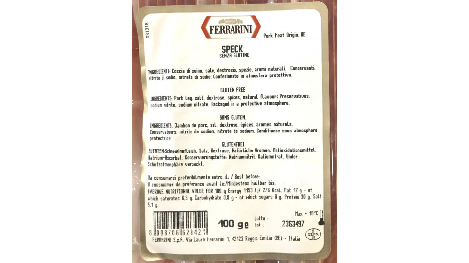 Ferrarini speck affumicato vaschetta gr.100