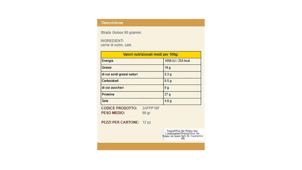 Terre ducali prosciutto di Parma dop gr.90