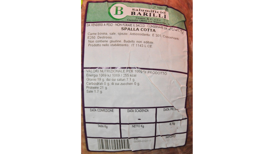 Spalla cotta Barilli trancio kg.1,15