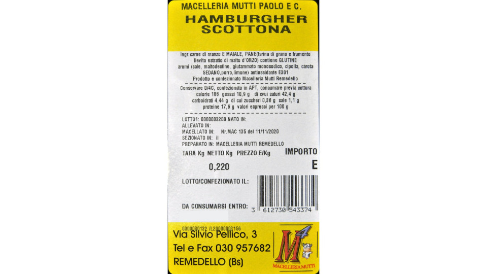 Macelleria Mutti hamburger di scottona gr.220