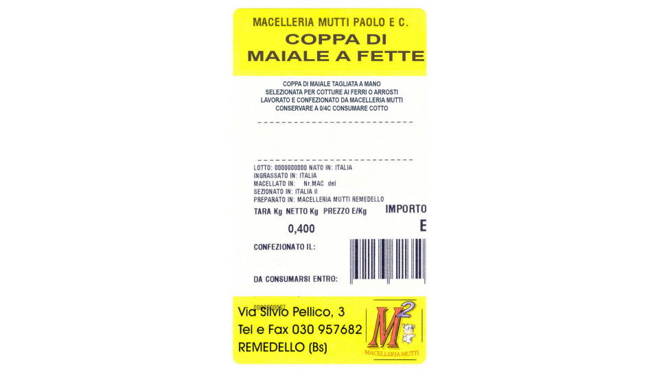 Macelleria Mutti coppa di maiale a fette gr.400