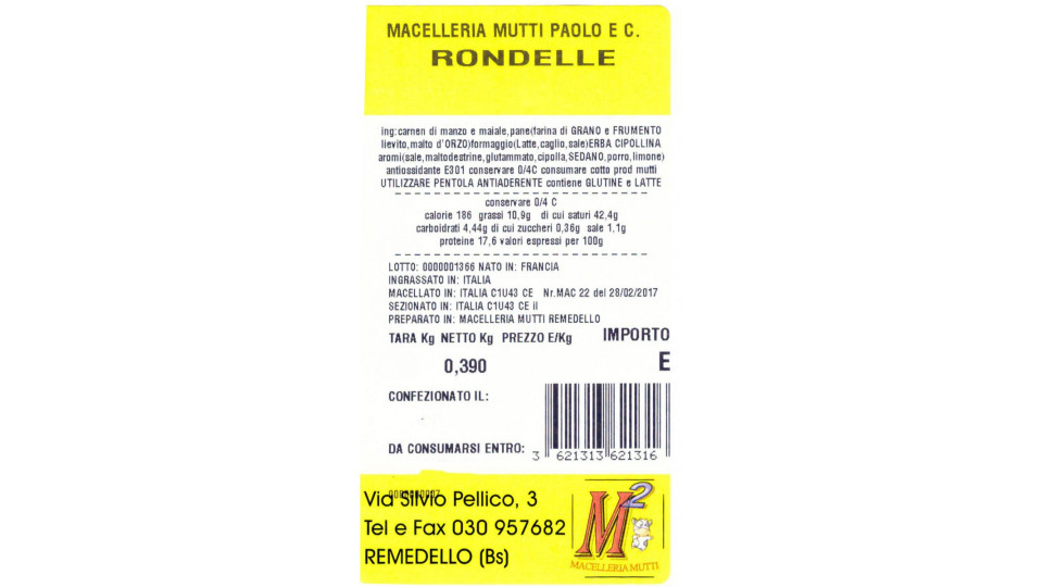 Macelleria Mutti Rondelle gr.390