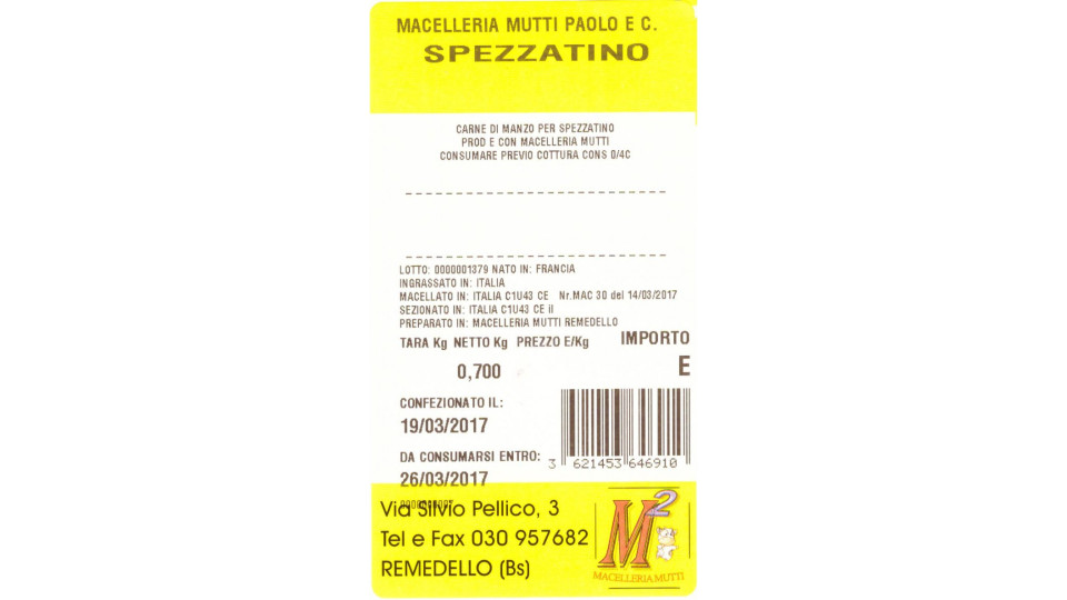 Spezzatino Macelleria Mutti gr.700