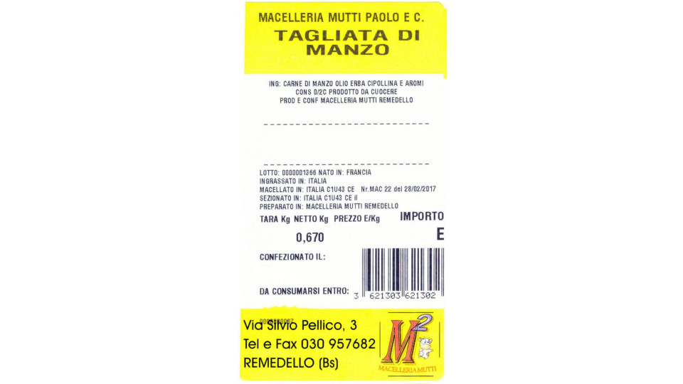 Tagliata di manzo gr.670