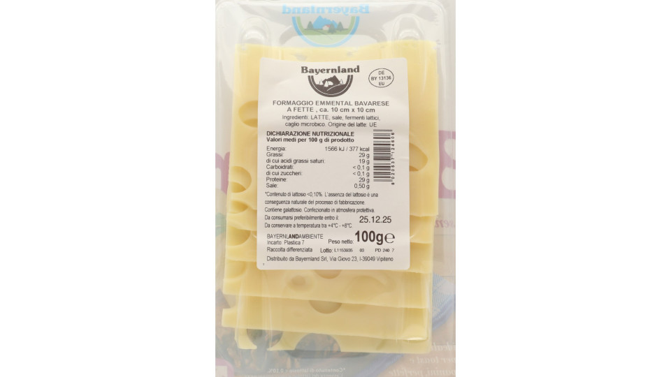 Bayernland emmental fette senza lattosio gr.100