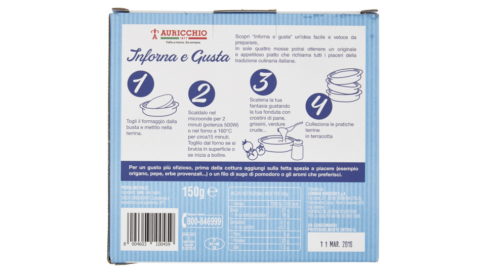 Auricchio Provolone dolce Inforna e gusta fette 150g con terrina