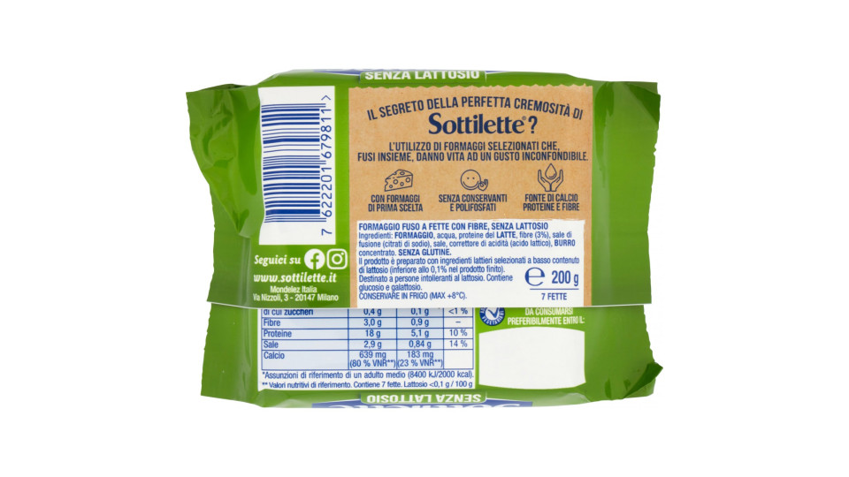 Sottilette formaggio fuso a fette Senza Lattosio - 200 g