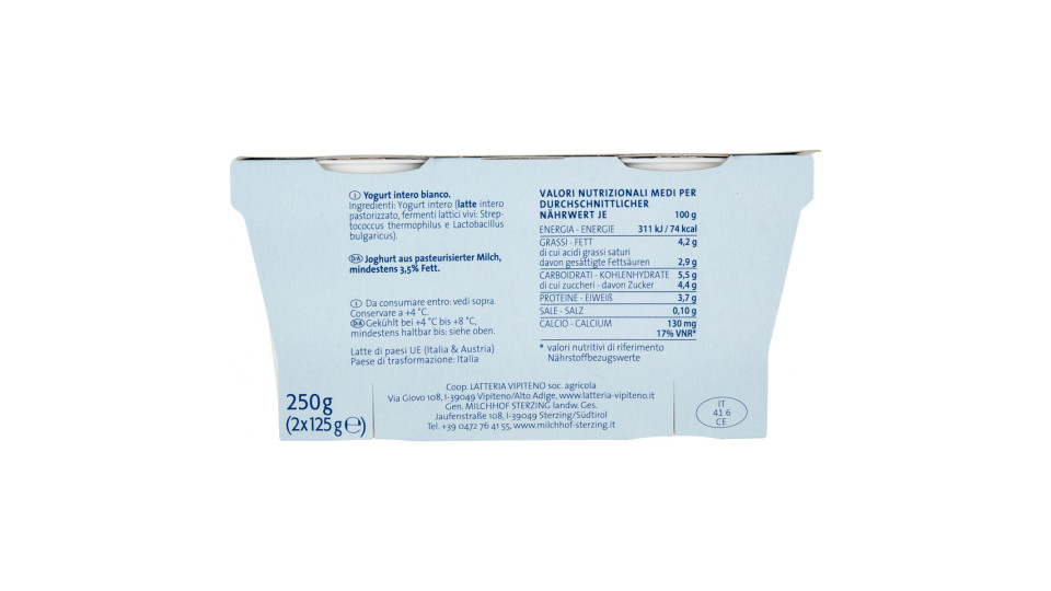 Sterzing Vipiteno Yogurt Vipiteno Intero Bianco 2 x 125 gr.