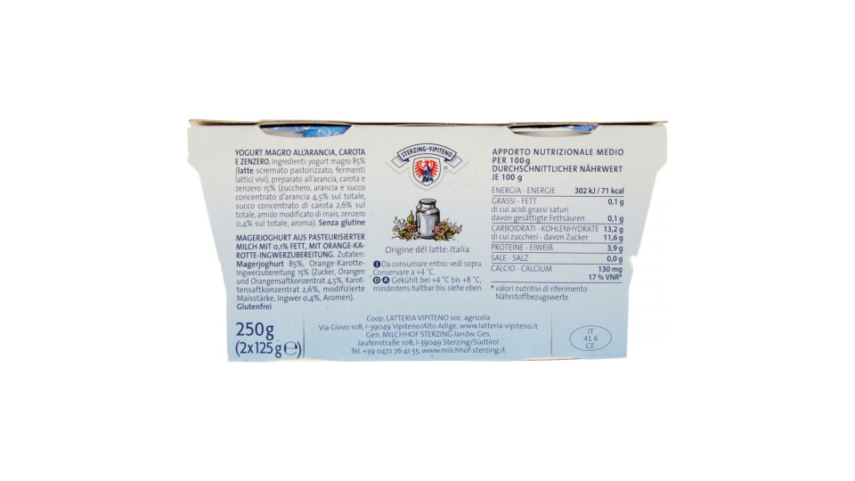 Sterzing Vipiteno 0,1% Grassi Yogurt Magro all'Arancia...