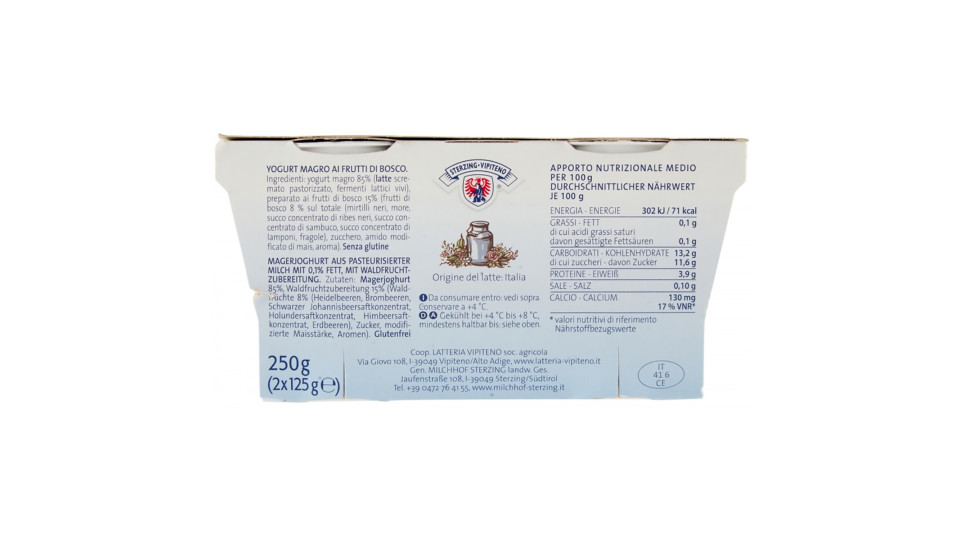 Sterzing Vipiteno 0,1% Grassi Yogurt Magro ai Frutti di Bosco...