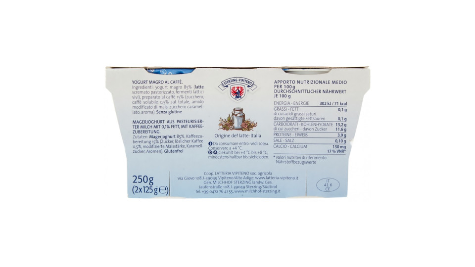 Sterzing Vipiteno 0,1% Grassi Yogurt Magro al Caffè 2 x 125 g