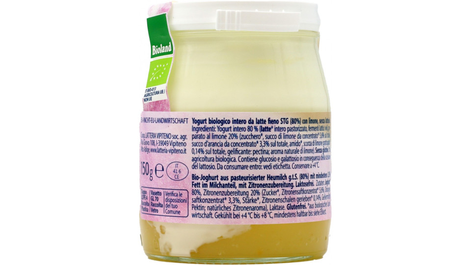 Vipiteno yogurt bio limone senza lattosio ml.250