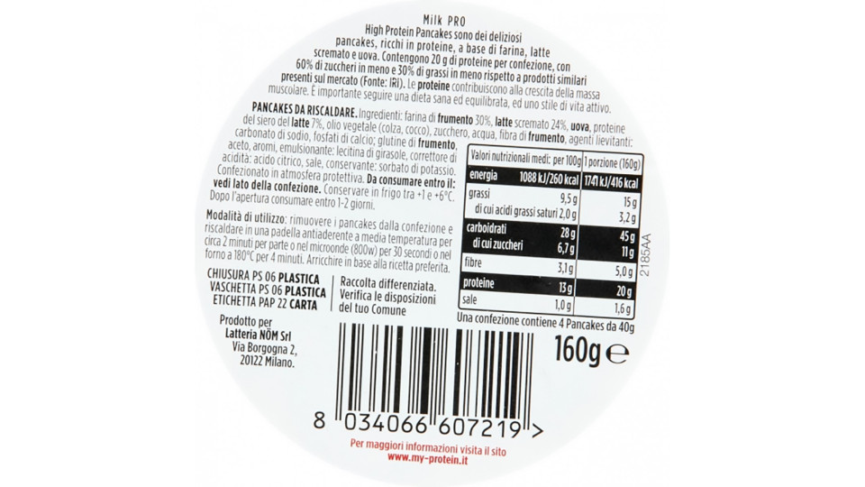 Milk protein pancakes classici gr.160
