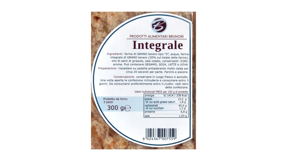 Brunori piadina integrale x3 gr.300