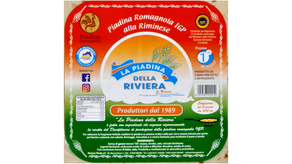 Piadina romagnola della riviera IGP 5pezzi gr600