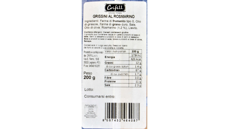 Crifill grissini con rosmarino gr200