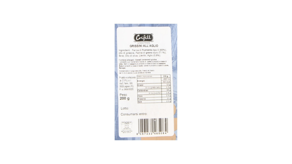 Crifill grissini con aglio gr200