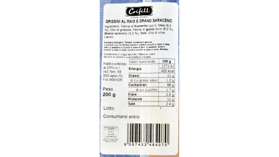Crifill grissini mais e grano saraceno gr.200