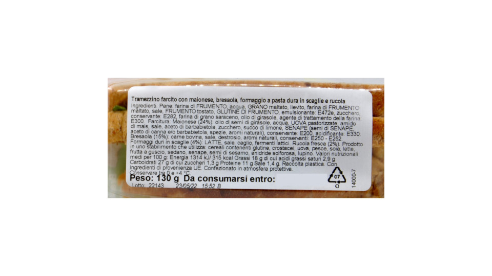 Ital tramezzini halal bresaola rucola gr.130