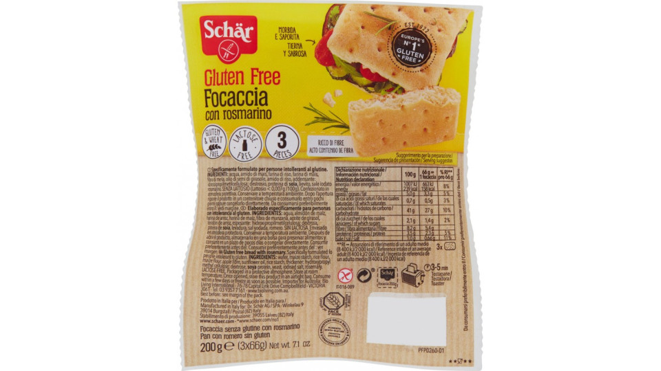 Schär Focaccia con rosmarino senza glutine gr.200