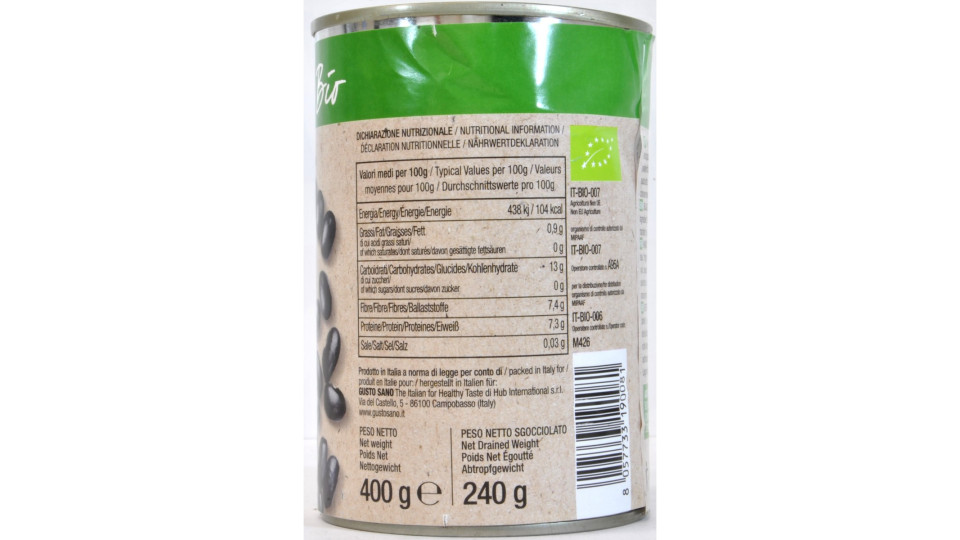 Gusto sano fagioli neri bio bio 400g