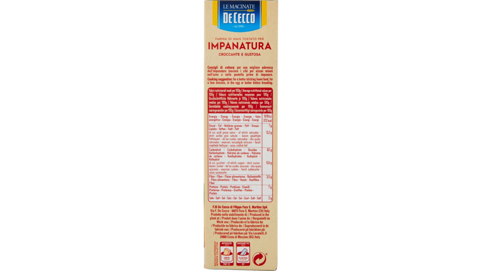 De Cecco Le Macinate Farina di Mais Tostato per Impanatura 375...