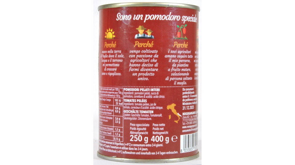 Rosso Gargano pomodori pelati puglia gr.400
