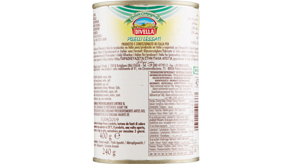 Divella Delizie Campagnole Piselli Lessati 400 gr.