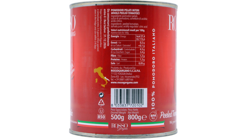 Rosso gargano pomodoro pelato easy open gr.800
