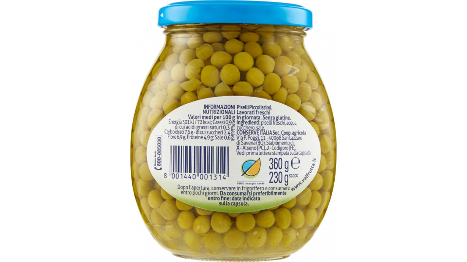 Valfrutta piselli italiani Piccolissimi vaso 360 gr.
