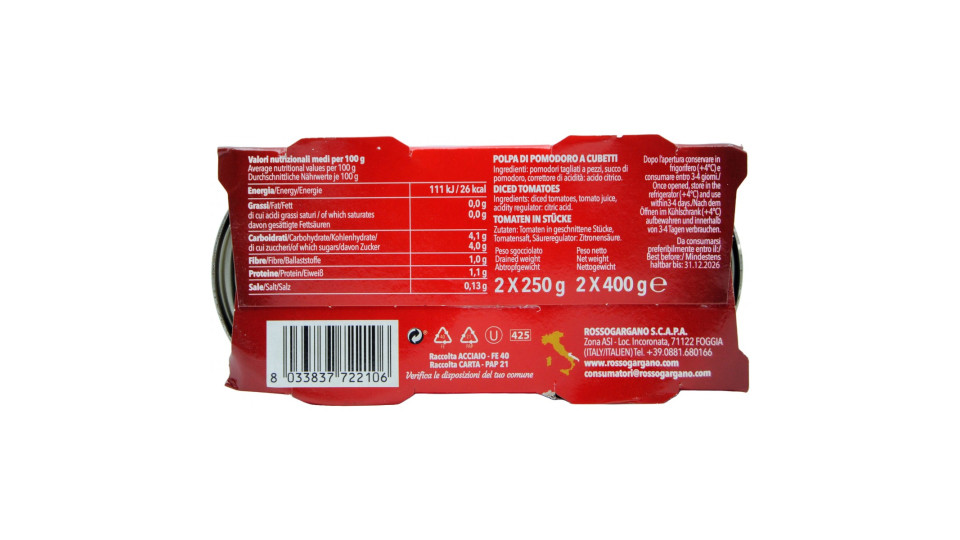 Rosso gargano polpa cubetti x2 gr.400