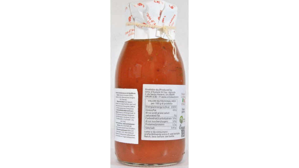 Orto d'autore sugo di pomodoro con basilico gr.250