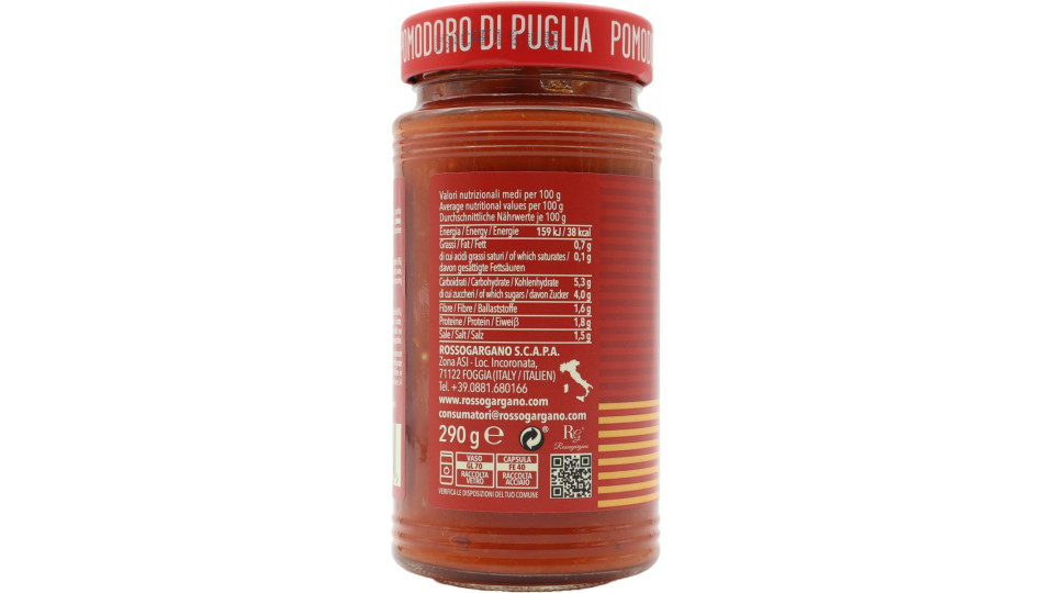 Rosso gargano sugo verdure vetro gr.290