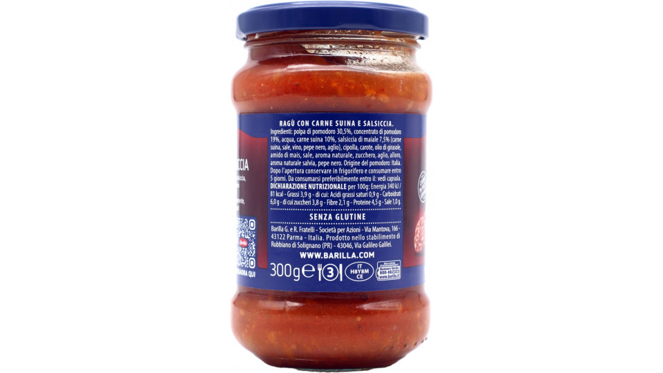 Barilla Sugo Ragù Salsiccia Condimento per Pasta 300g