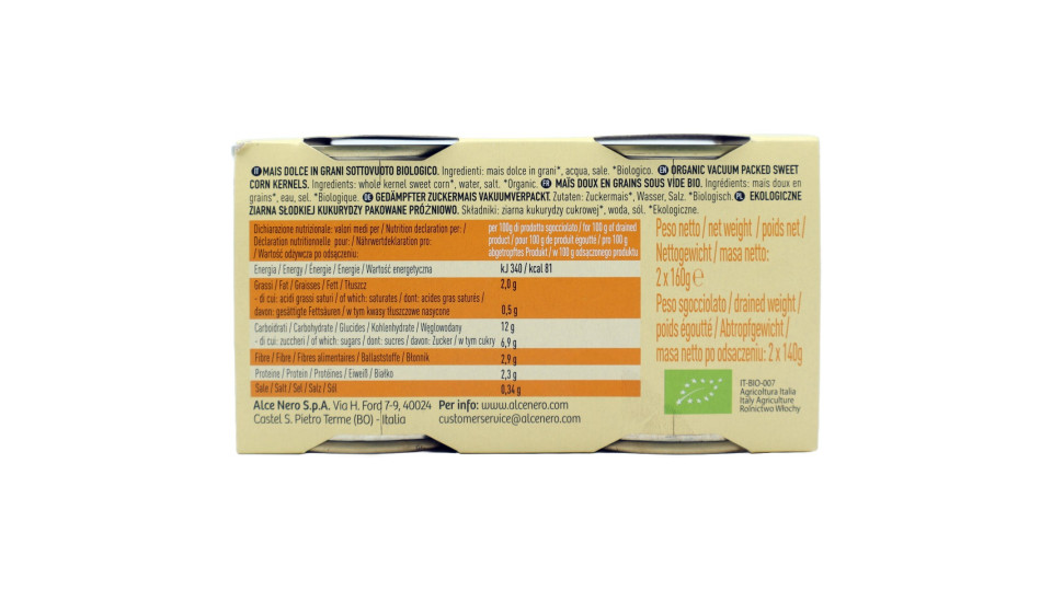 alce nero Mais Dolce Cotto a Vapore 2 x 160 g