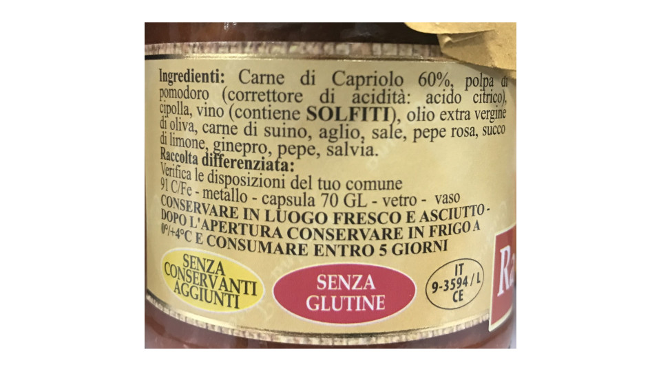 Cucina Toscana ragù di capriolo gr.180