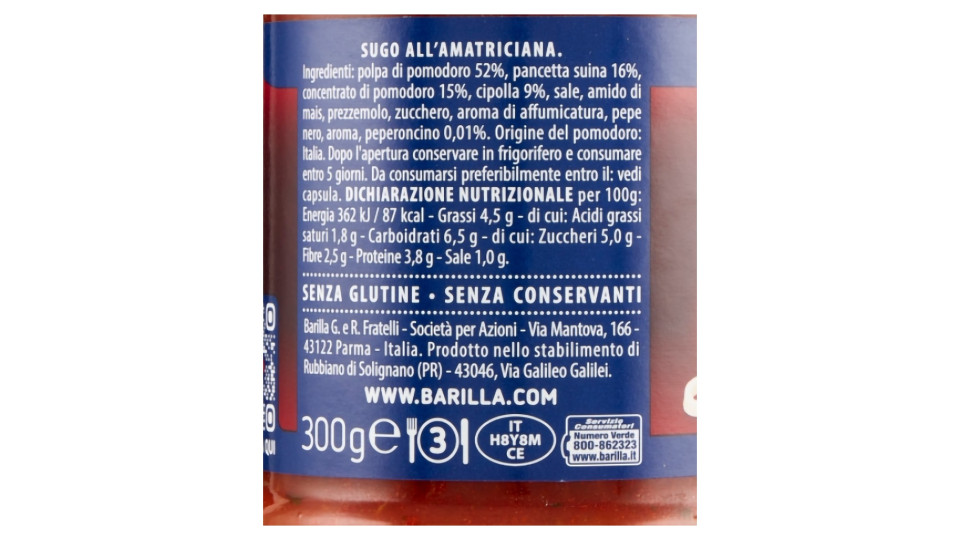 Barilla Sugo Amatriciana Condimento per Pasta 300g