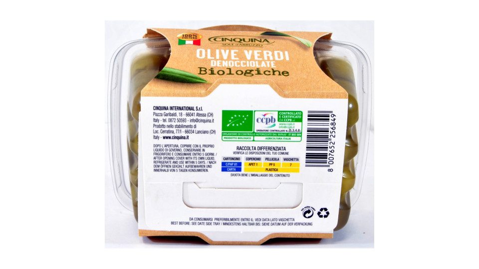 Cinquina olive verdi denocciolate bio 200gr