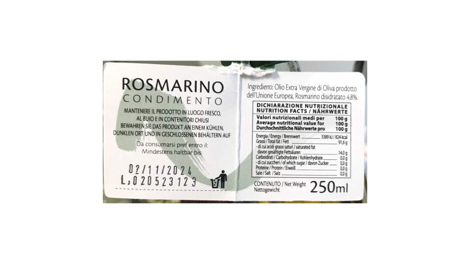 Raffaelli olio oliva con rosmarino 250ml