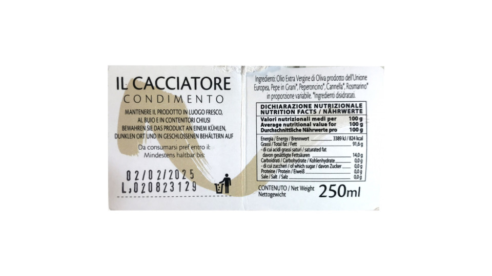 Raffaelli olio oliva il cacciatore ml.250